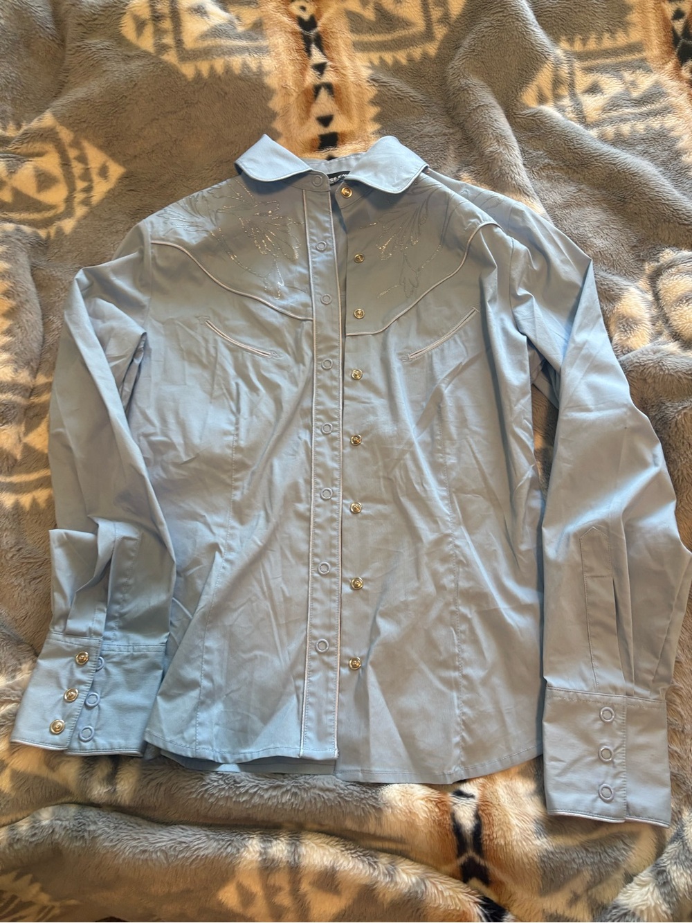 Express Light Blue Women's Button-Down Shirt with Western Yoke